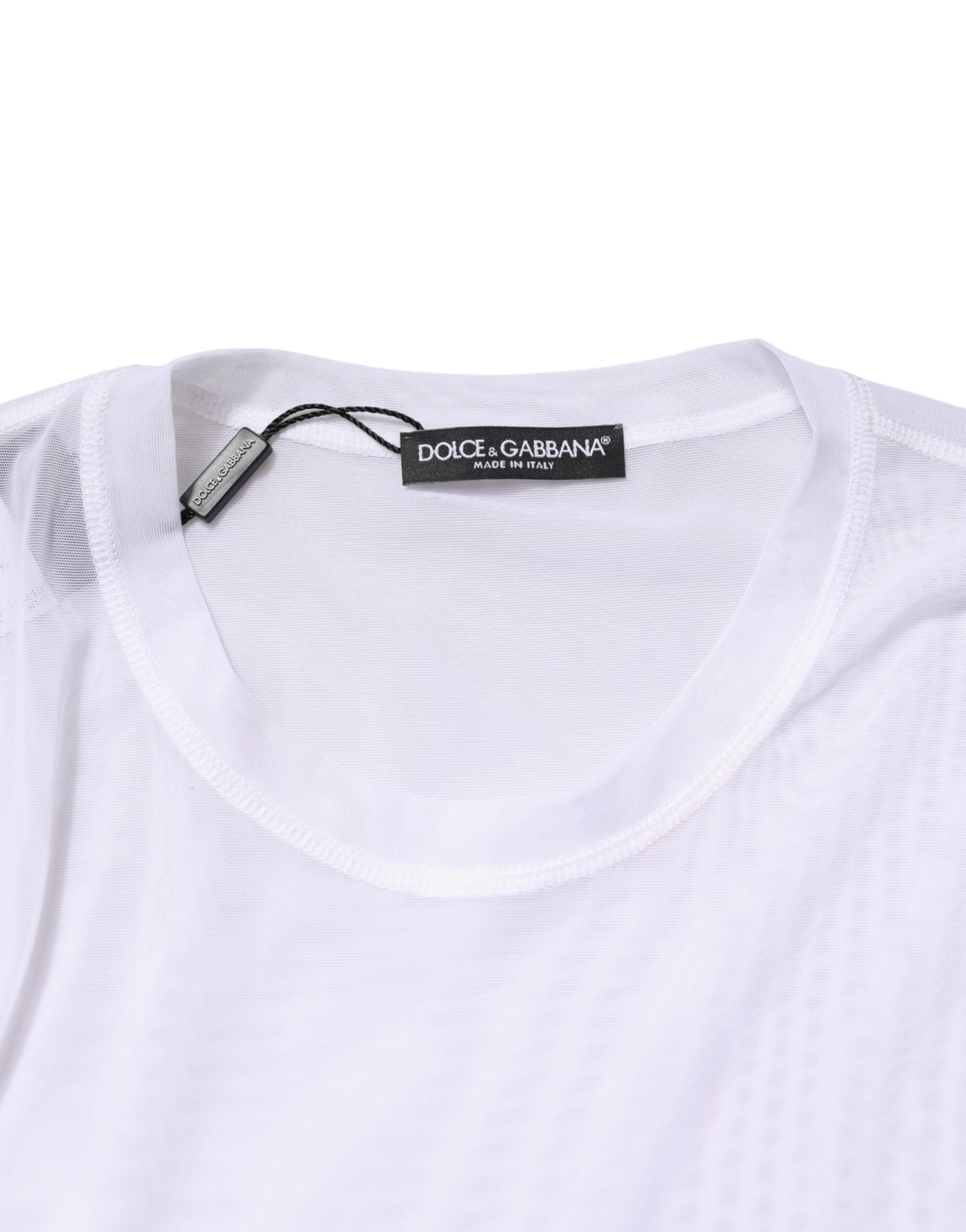 Dolce & Gabbana White Long-Sleeved Nylon Crewneck T-Shirt