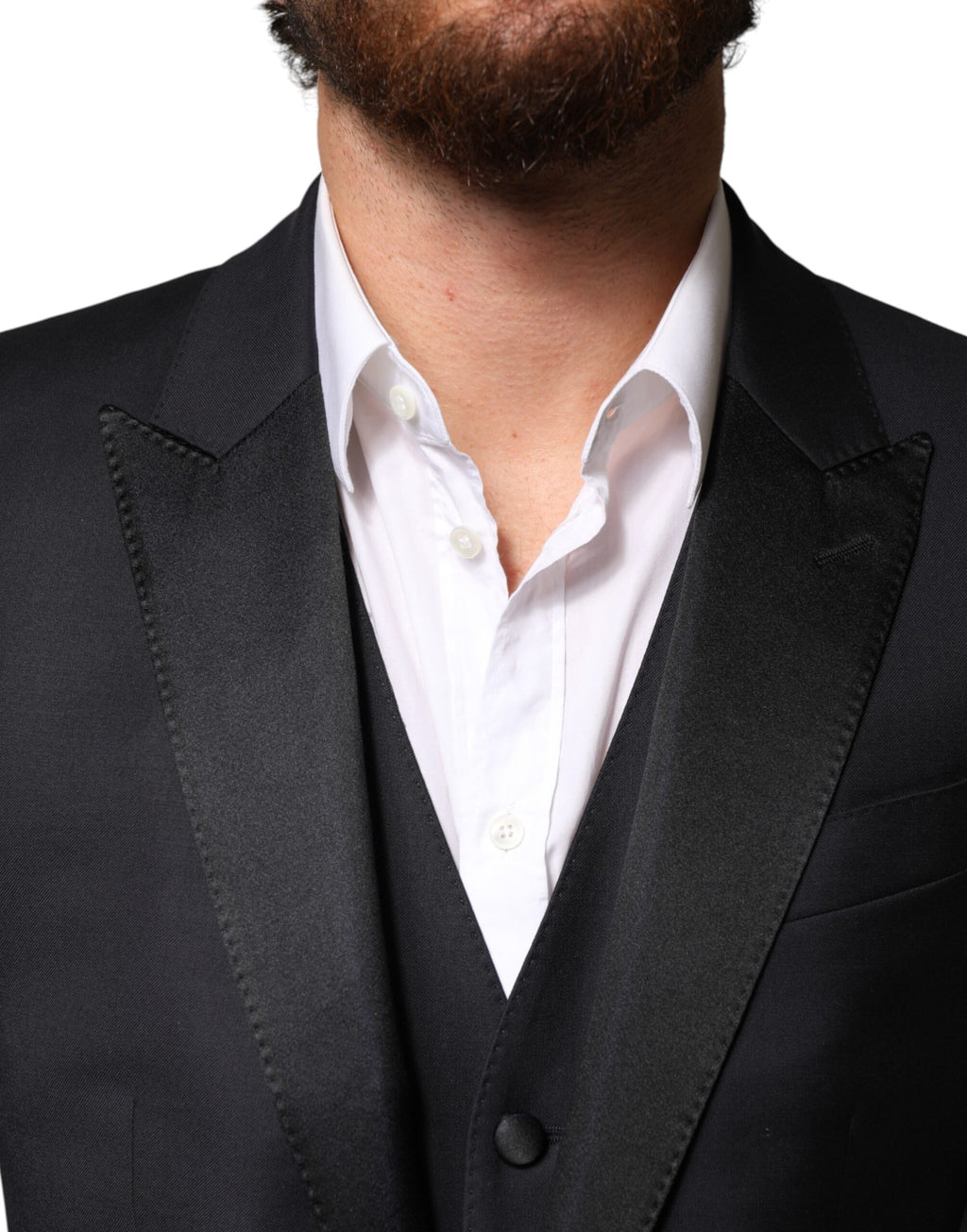 Dolce & Gabbana Schwarzer Woll-Anzug im 3-Teiler-Design mit Einreiher