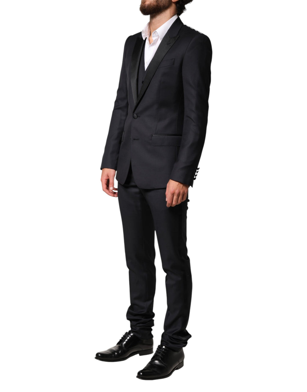 Dolce & Gabbana Schwarzer Woll-Anzug im 3-Teiler-Design mit Einreiher