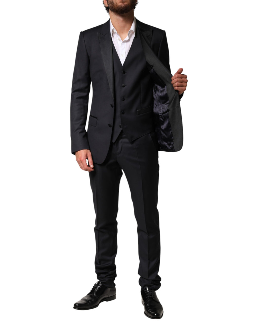 Dolce & Gabbana Schwarzer Woll-Anzug im 3-teiligen Design mit Einreiher