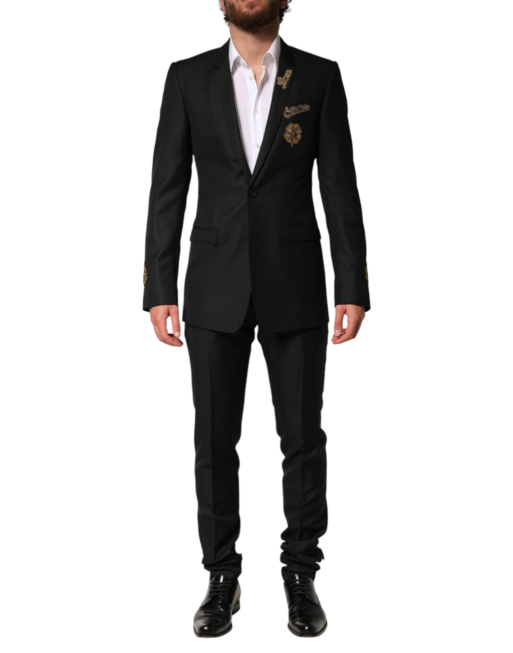 Dolce & Gabbana Schwarzer bestickter einreihiger 2-teiliger Anzug