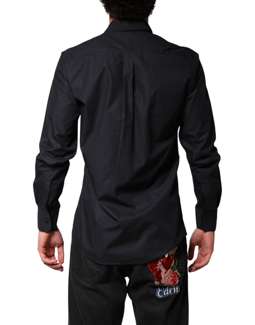 Dolce & Gabbana Schwarzes Baumwoll-Langarm-Hemdkleid