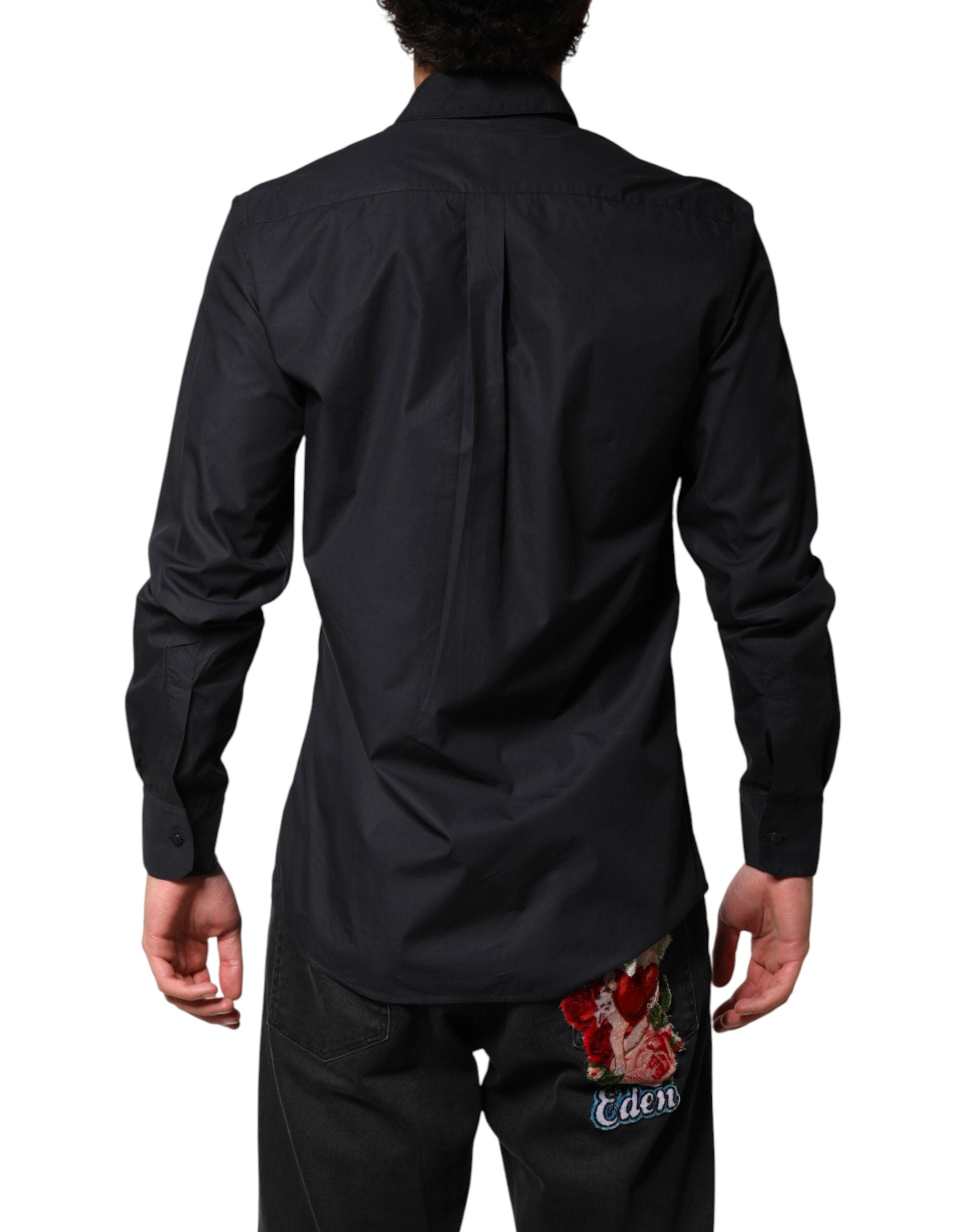 Dolce & Gabbana Schwarzes Baumwoll-Langarm-Hemdkleid