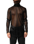 Dolce & Gabbana Schwarzer transparenter Rollkragenpullover mit langen Ärmeln