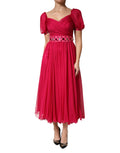 Dolce & Gabbana Pink Embellished A-line Silk Midi Dress