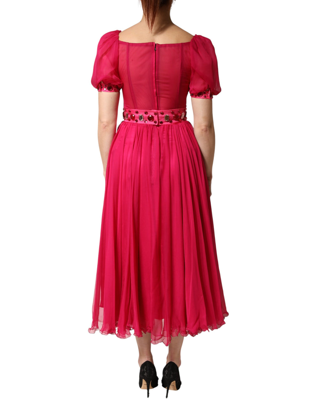 Dolce & Gabbana Pink Embellished A-line Silk Midi Dress