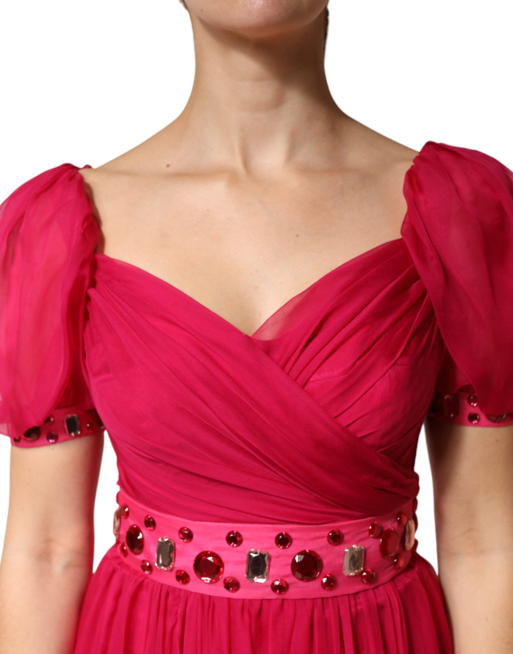 Dolce & Gabbana Pink Embellished A-line Silk Midi Dress