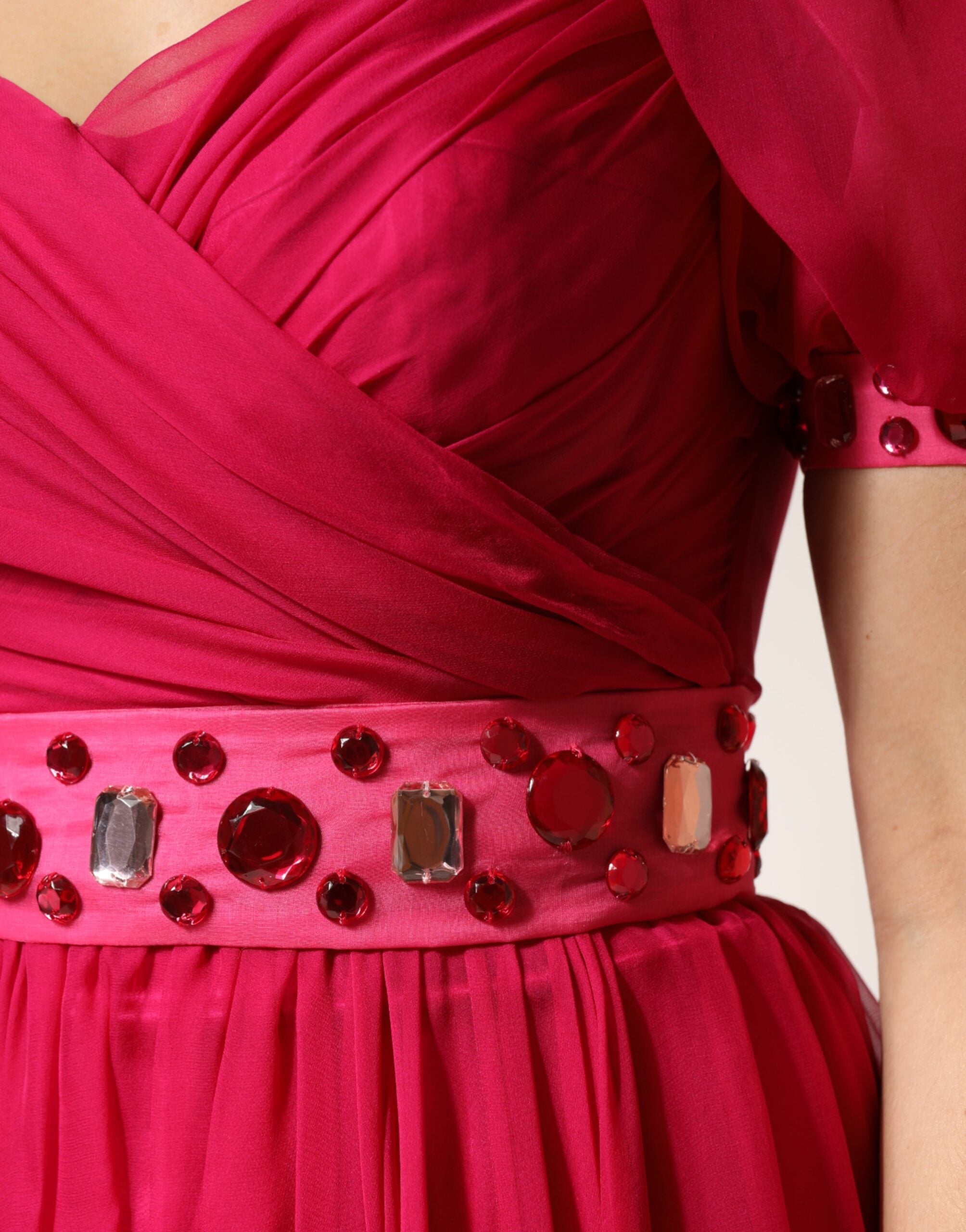 Dolce & Gabbana Pink Embellished A-line Silk Midi Dress