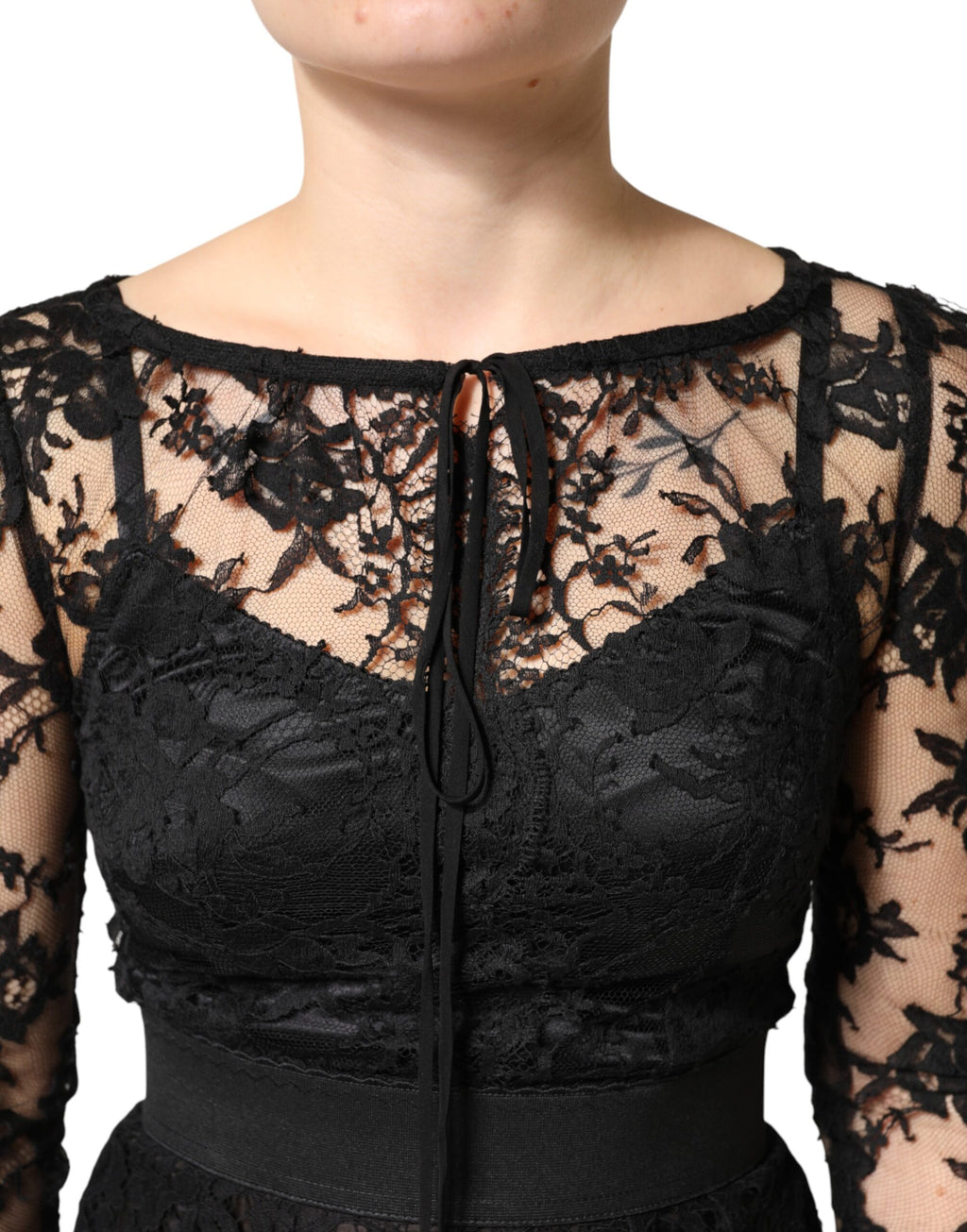 Dolce & Gabbana Black Cotton Sheath Dress with Lace Details, Midi-Length