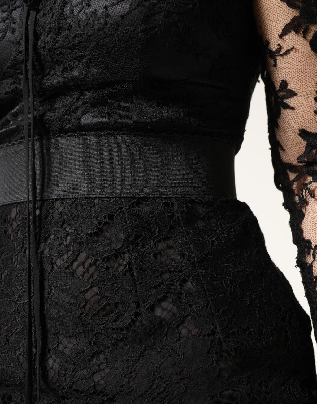 Dolce & Gabbana Black Cotton Sheath Dress with Lace Details, Midi-Length
