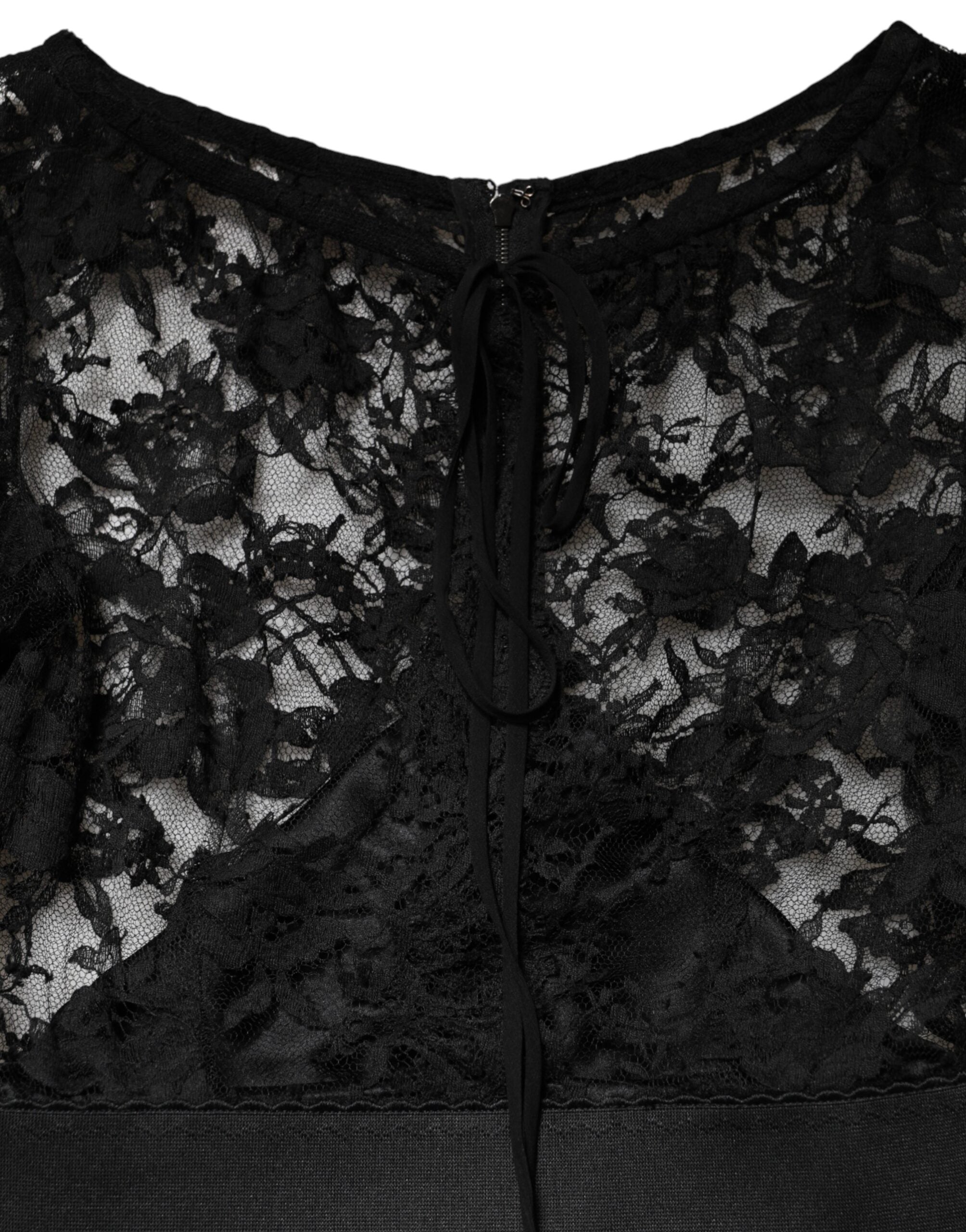 Dolce & Gabbana Black Cotton Sheath Dress with Lace Details, Midi-Length