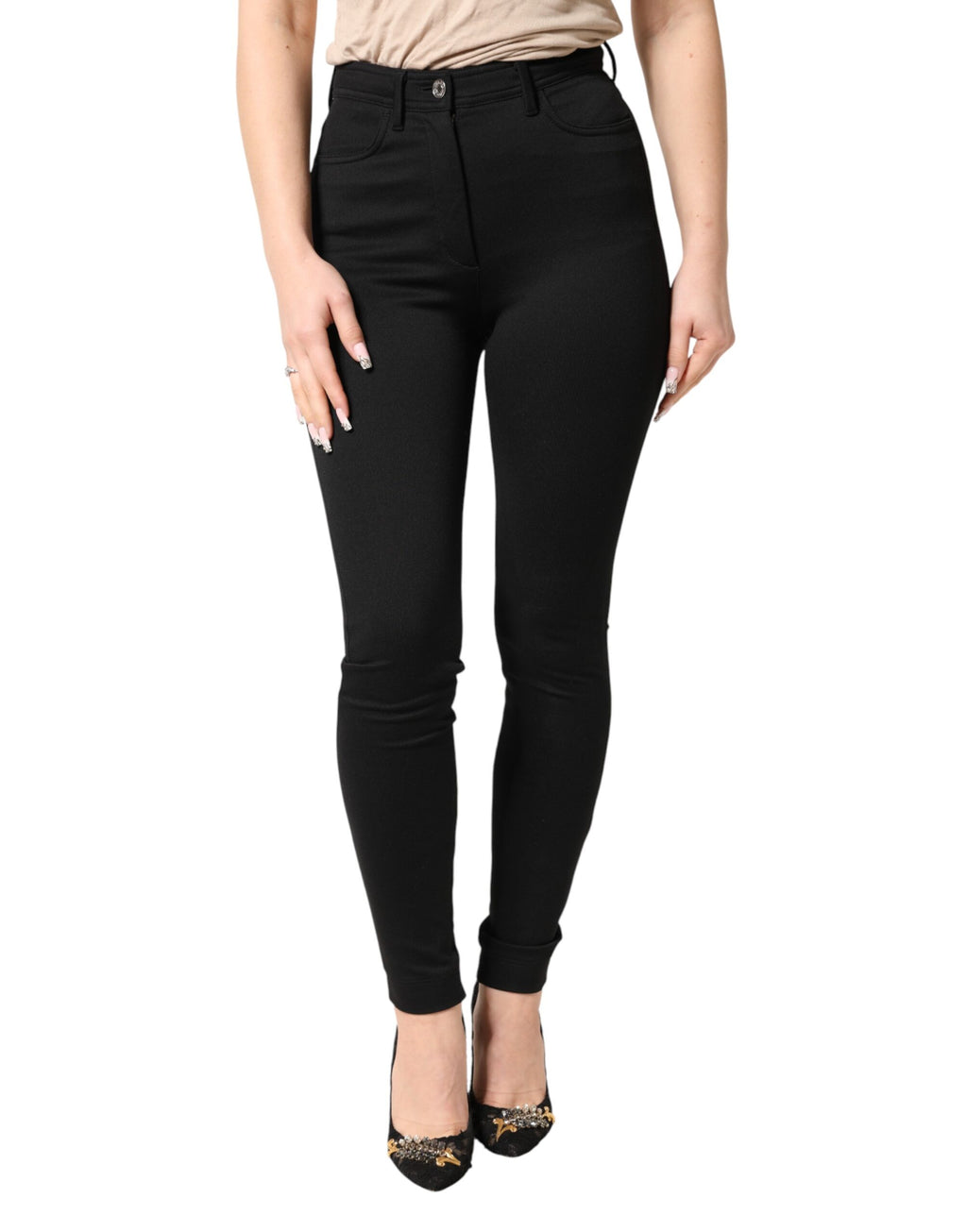 Dolce & Gabbana Black Skinny High-Waisted Trousers in Stretch Nylon