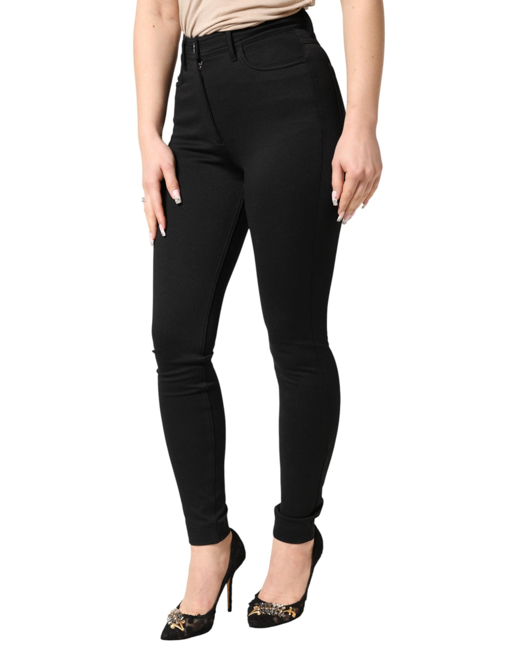 Dolce & Gabbana Black Skinny High-Waisted Trousers in Stretch Nylon