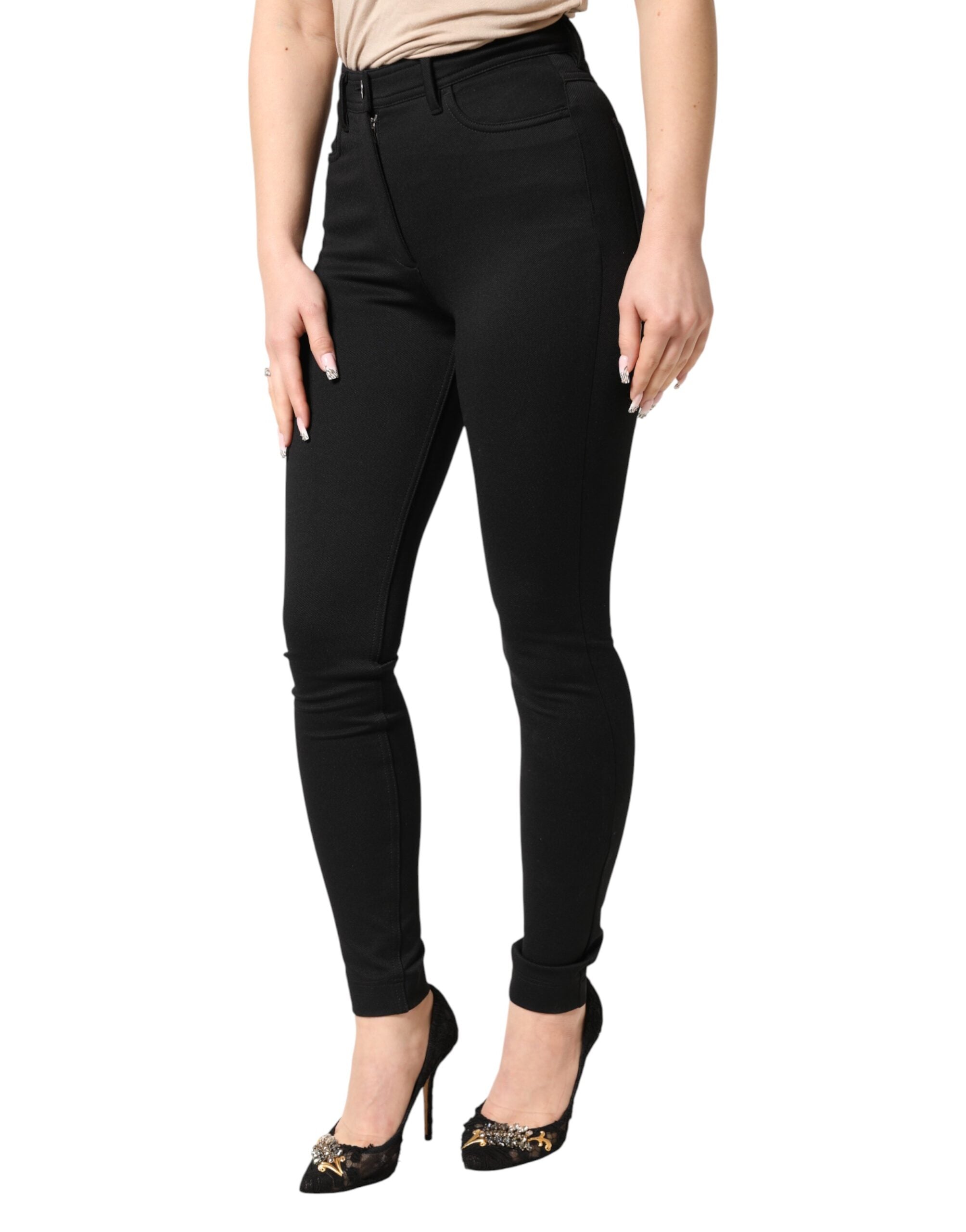 Dolce & Gabbana Black Skinny High-Waisted Trousers in Stretch Nylon