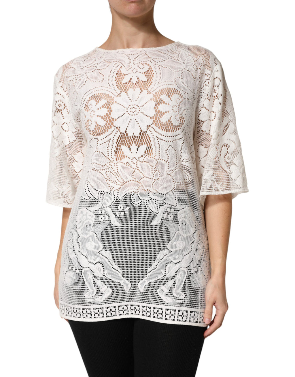 Dolce & Gabbana White Cotton Blouse with Embroidery and Lace