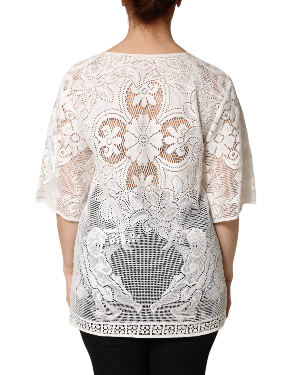 Dolce & Gabbana White Cotton Blouse with Embroidery and Lace