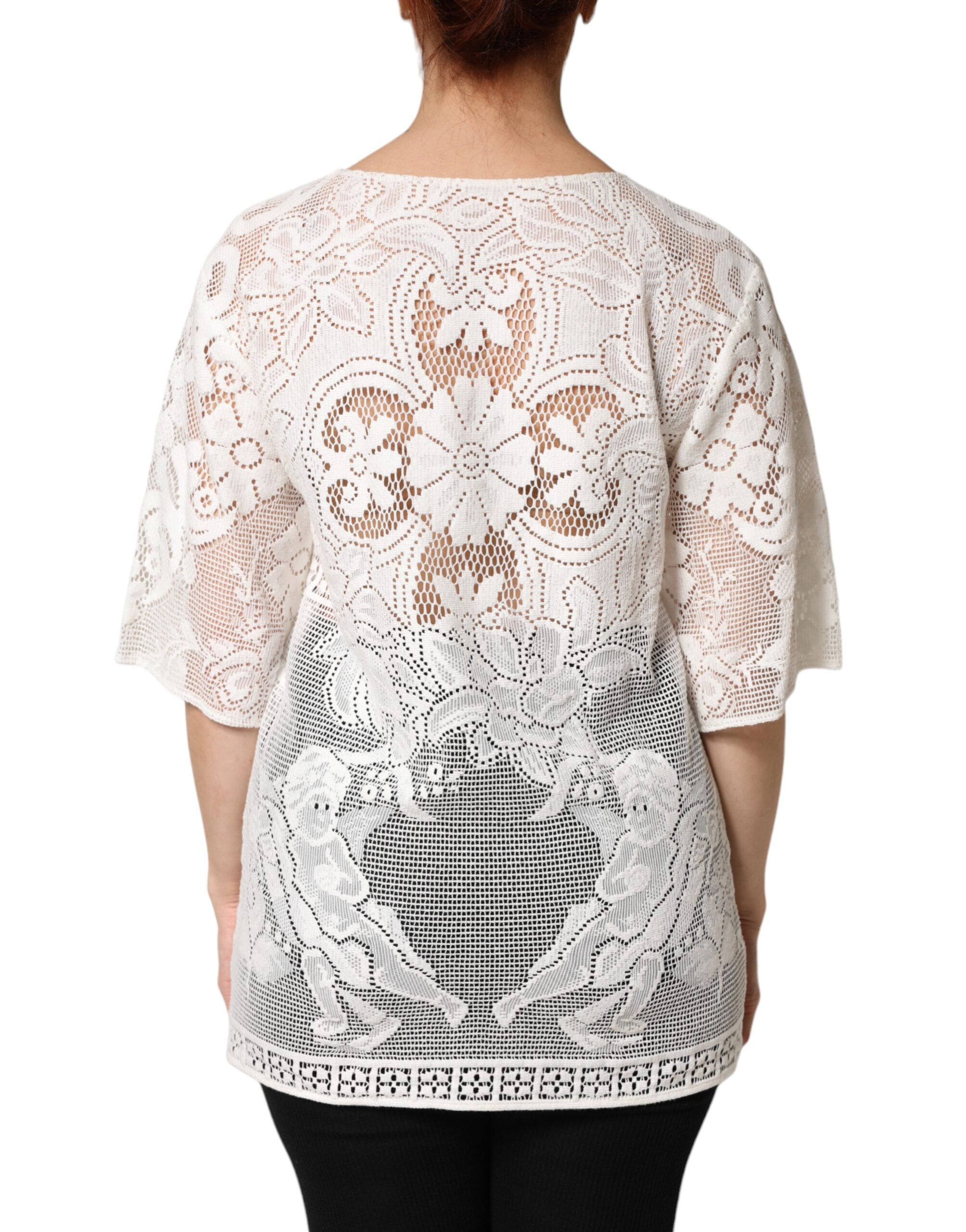 Dolce & Gabbana White Cotton Blouse with Embroidery and Lace