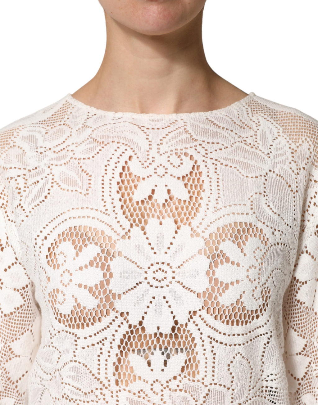 Dolce & Gabbana White Cotton Blouse with Embroidery and Lace