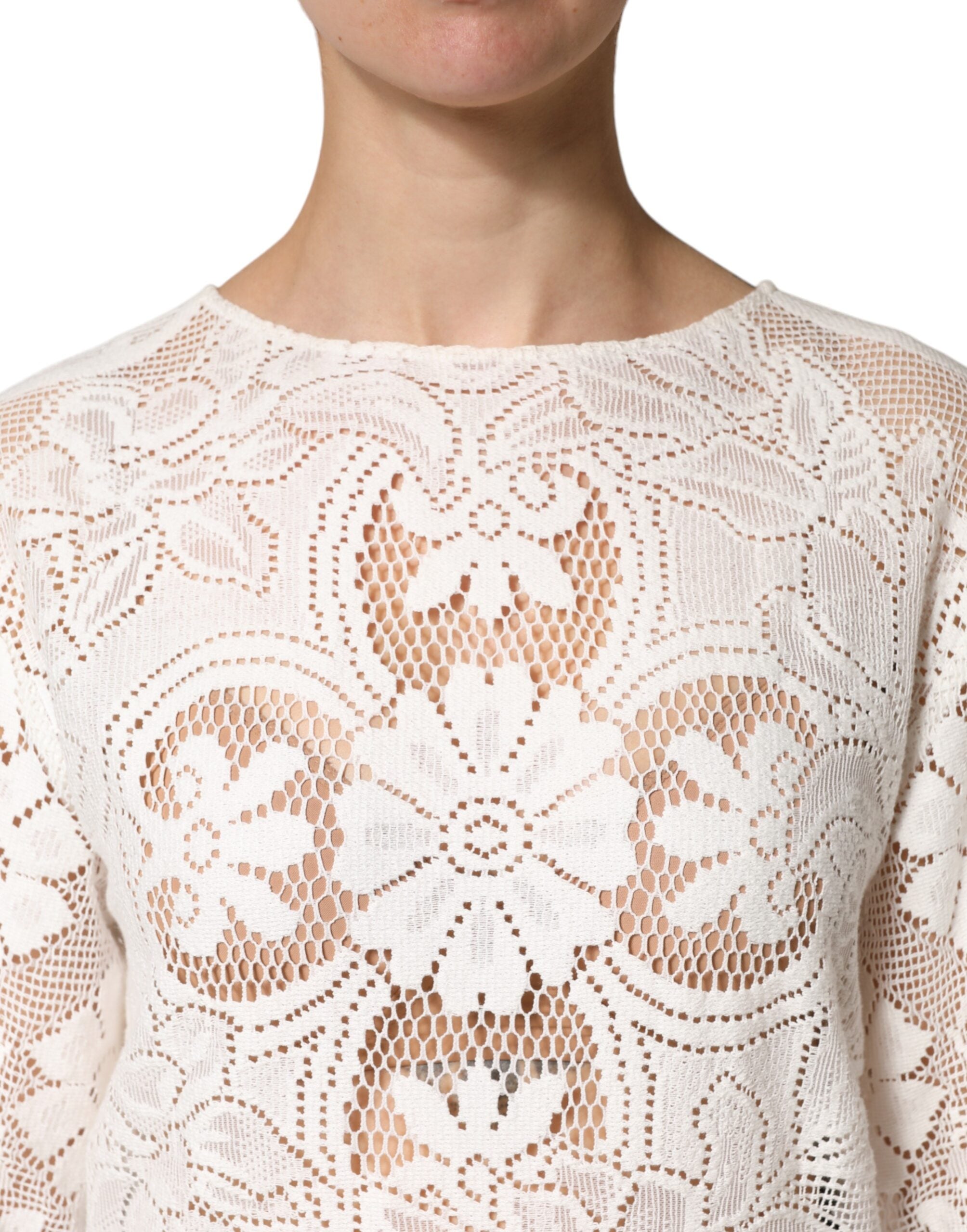 Dolce & Gabbana White Cotton Blouse with Embroidery and Lace