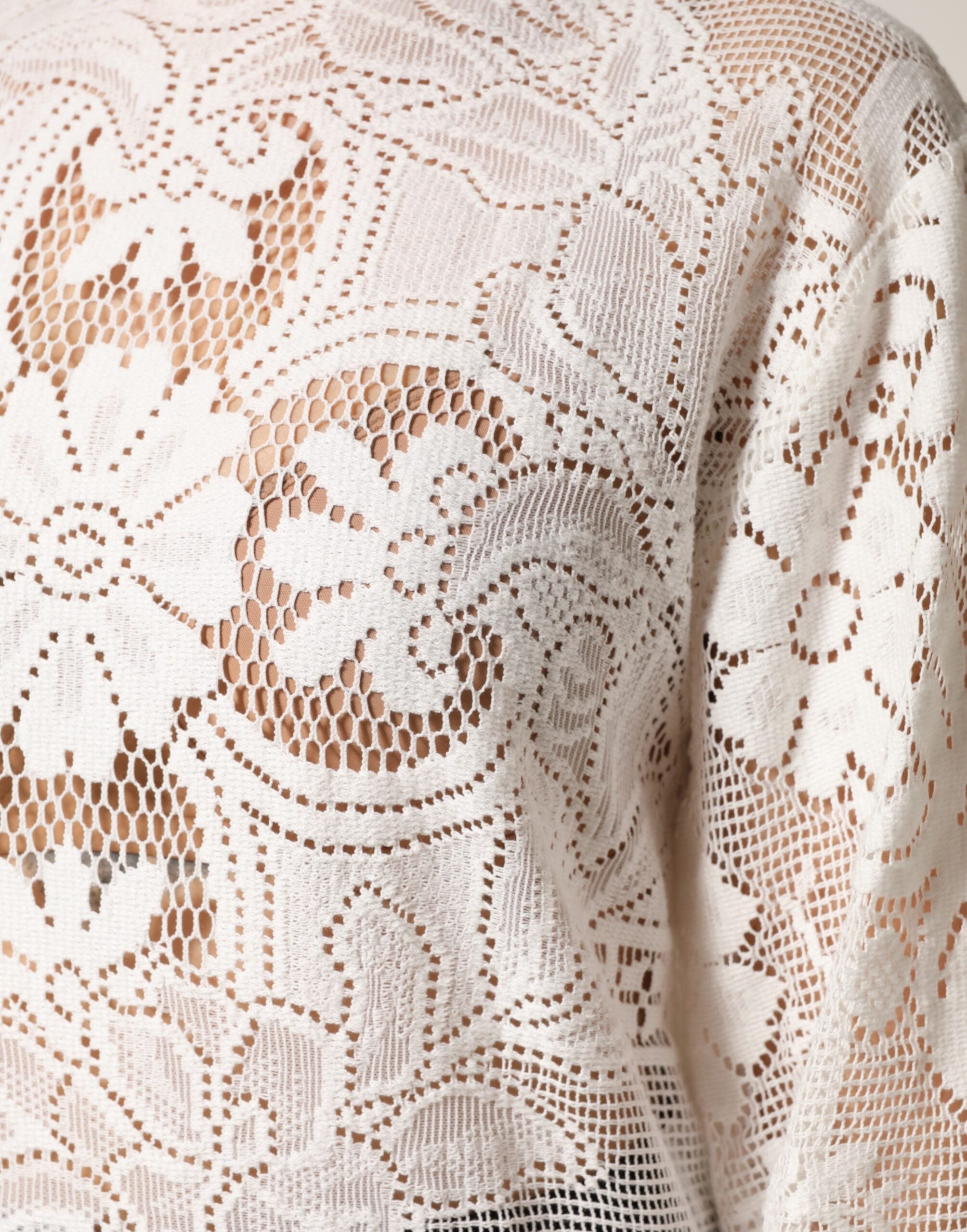 Dolce & Gabbana White Cotton Blouse with Embroidery and Lace