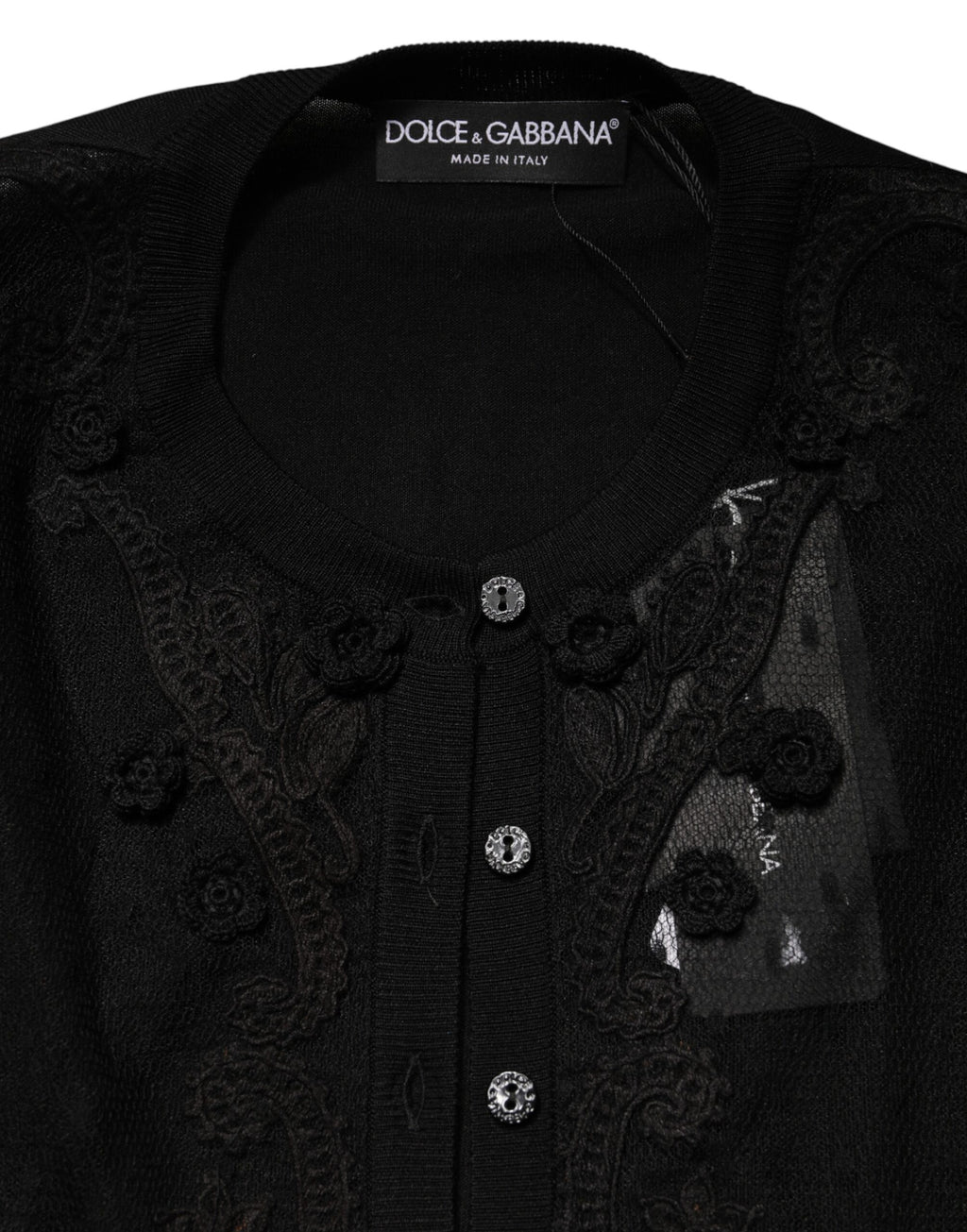 Dolce & Gabbana Schwarzer transparenter Cardigan-Pullover mit Knopfleiste
