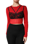 Dolce & Gabbana Rotes schwarzes Bralette-Crop-Top aus Nylon