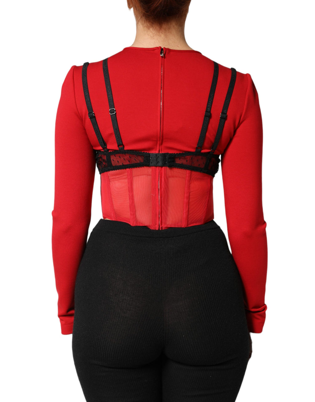 Dolce & Gabbana Rotes schwarzes Bralette-Crop-Top aus Nylon