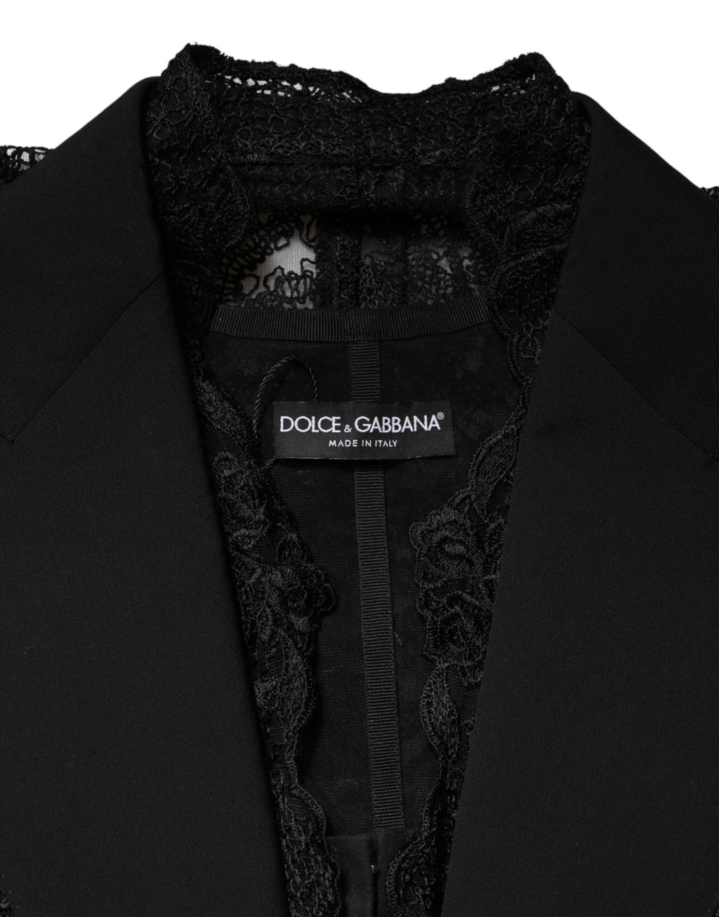 Dolce & Gabbana Black Lace Vest with V-Neck, Slit Hem, and Ruched Waist