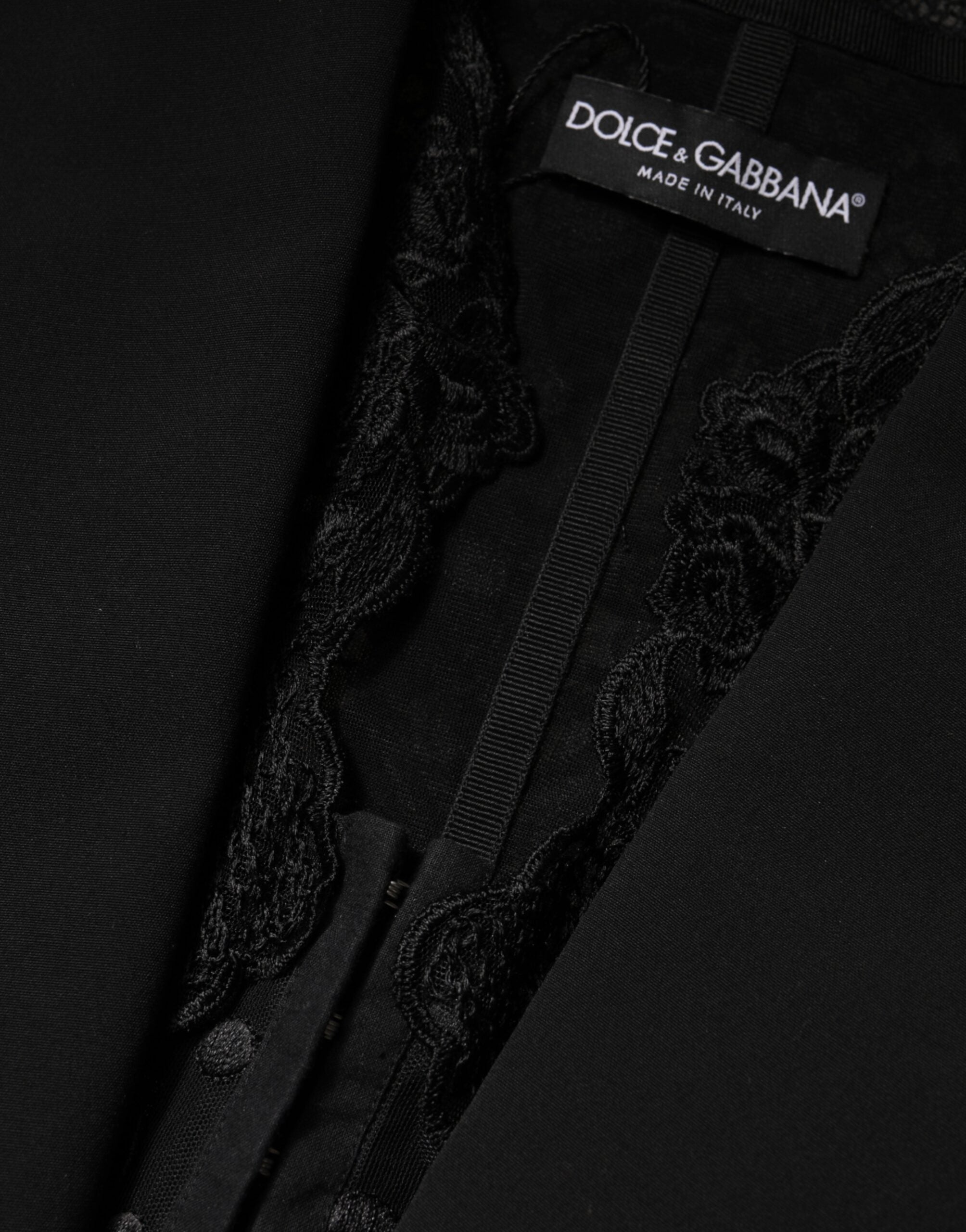 Dolce & Gabbana Black Lace Vest with V-Neck, Slit Hem, and Ruched Waist