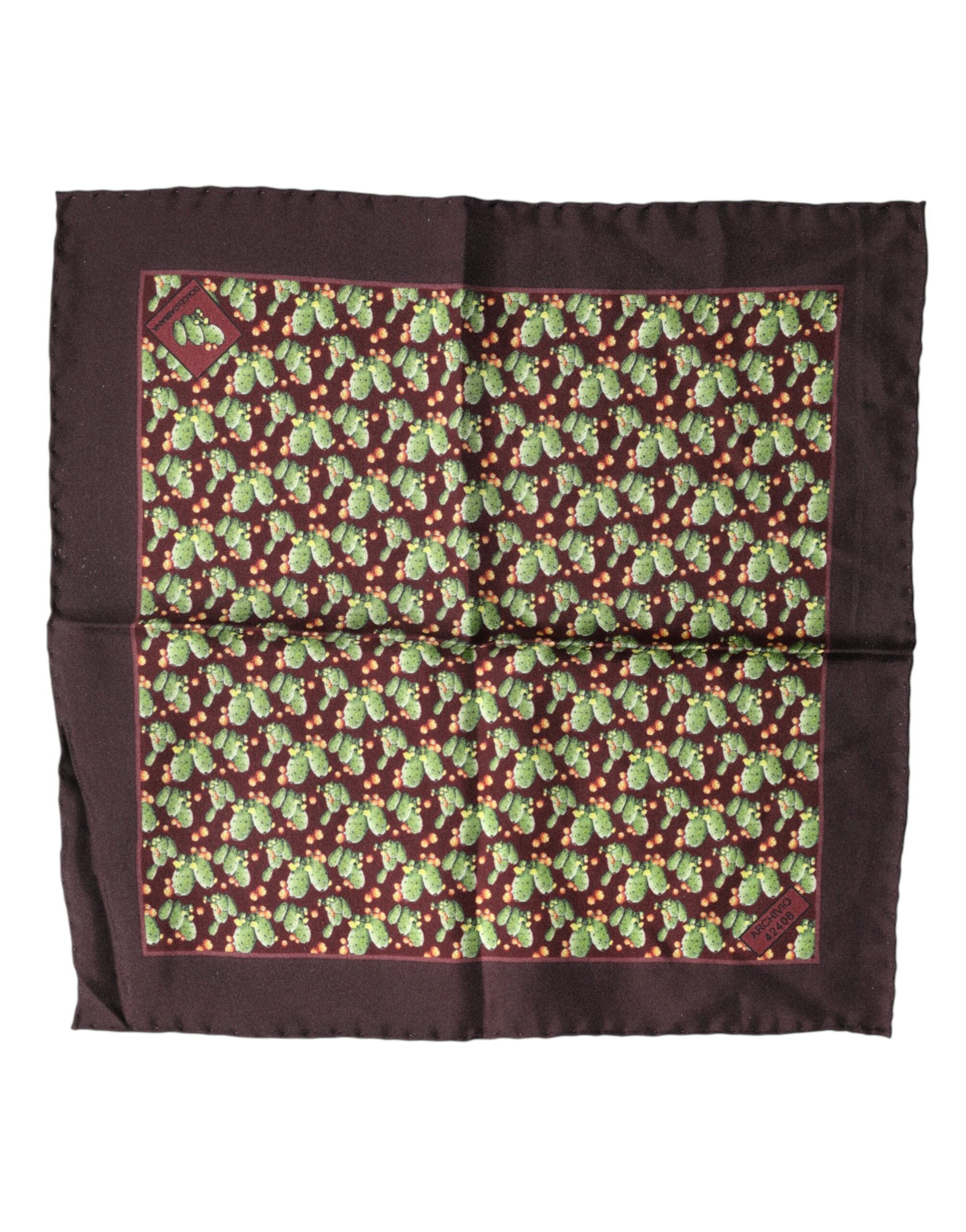 Dolce & Gabbana Brauner Schal im Quadrat mit Kaktus-Print