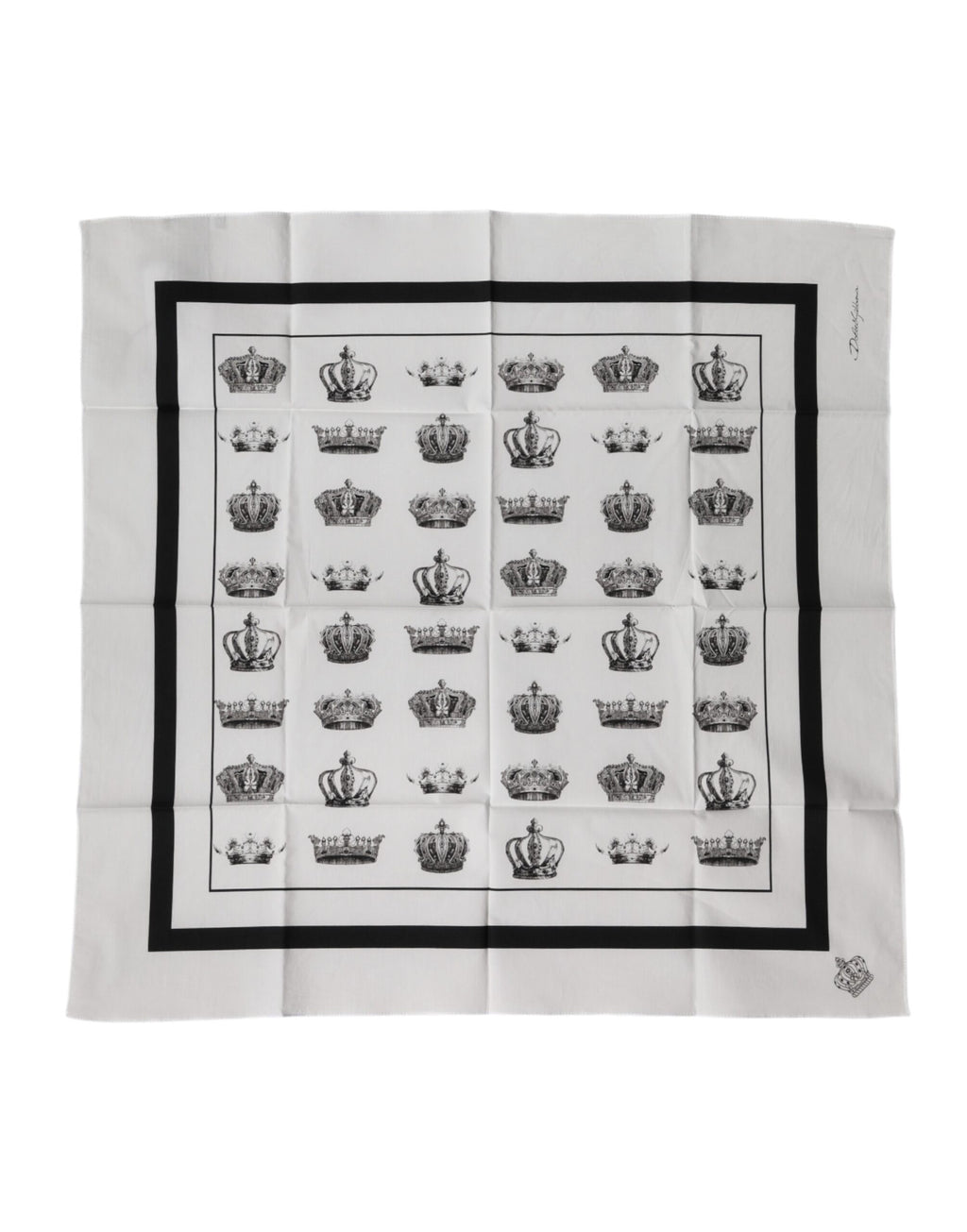 Dolce & Gabbana Weißer Foulard-Schal aus Baumwolle mit Kronen-Print