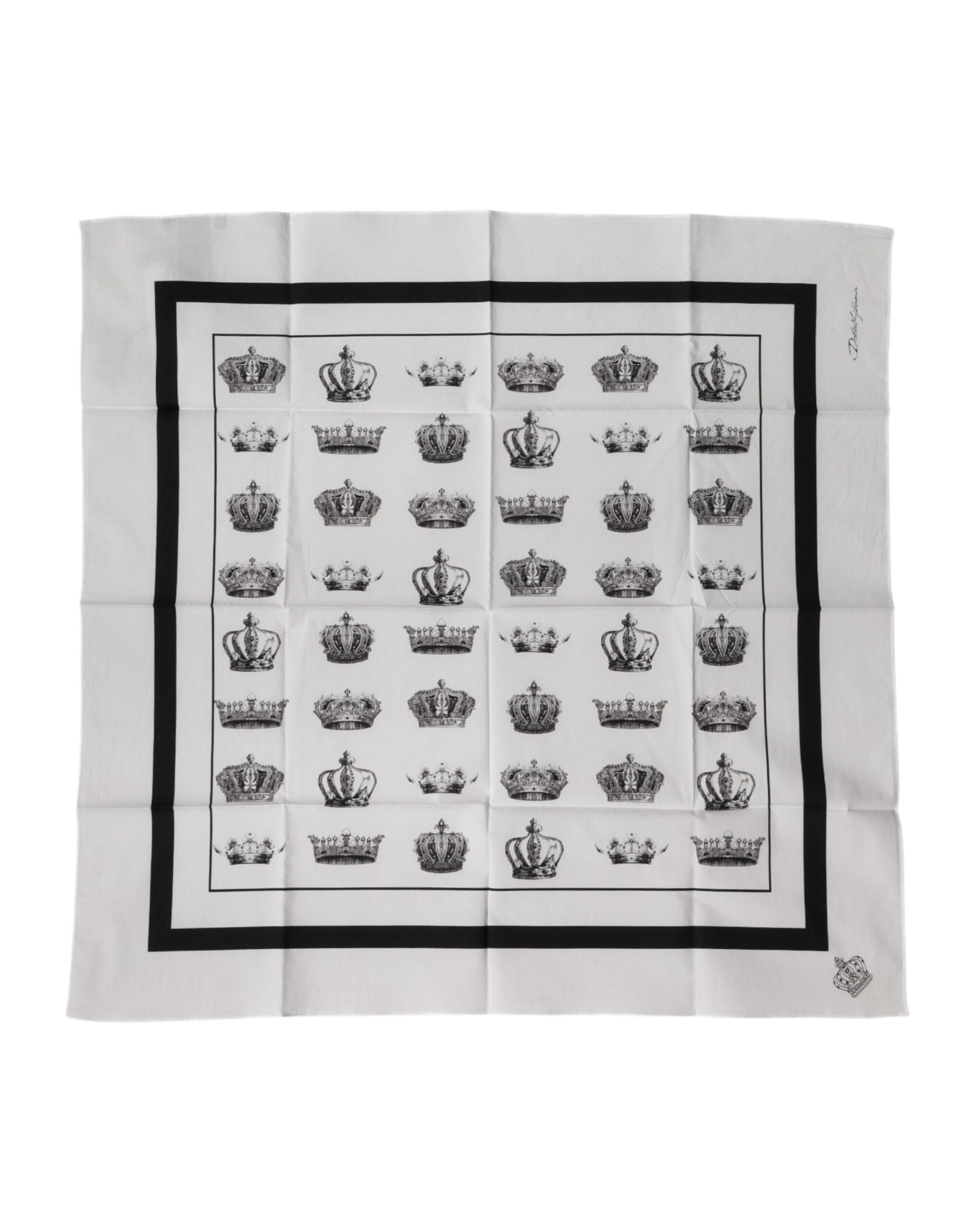 Dolce & Gabbana Weißer Foulard-Schal aus Baumwolle mit Kronen-Print