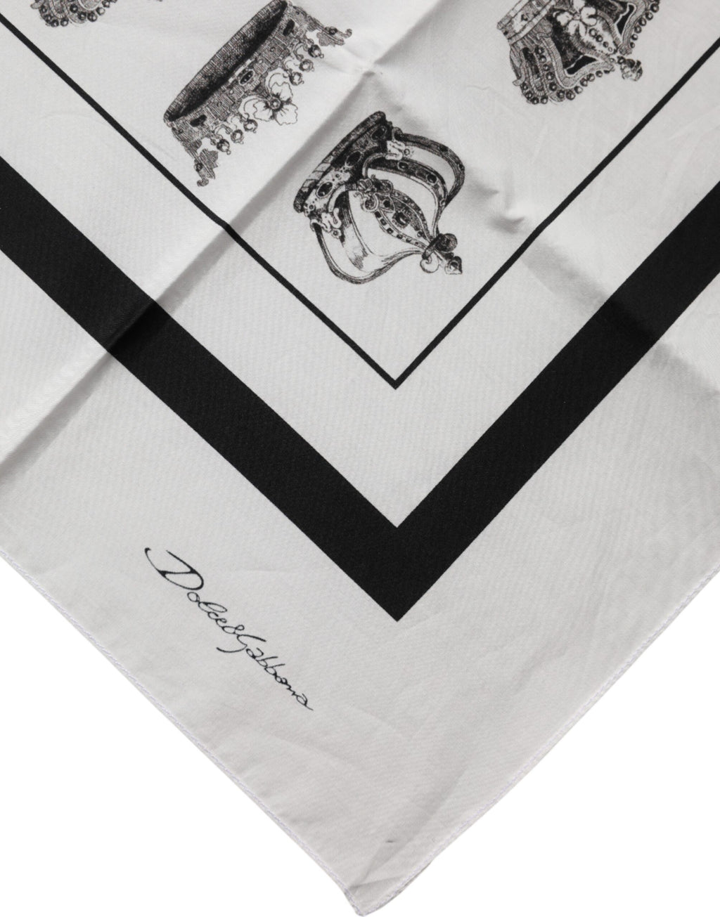 Dolce & Gabbana Weißer Foulard-Schal aus Baumwolle mit Kronen-Print