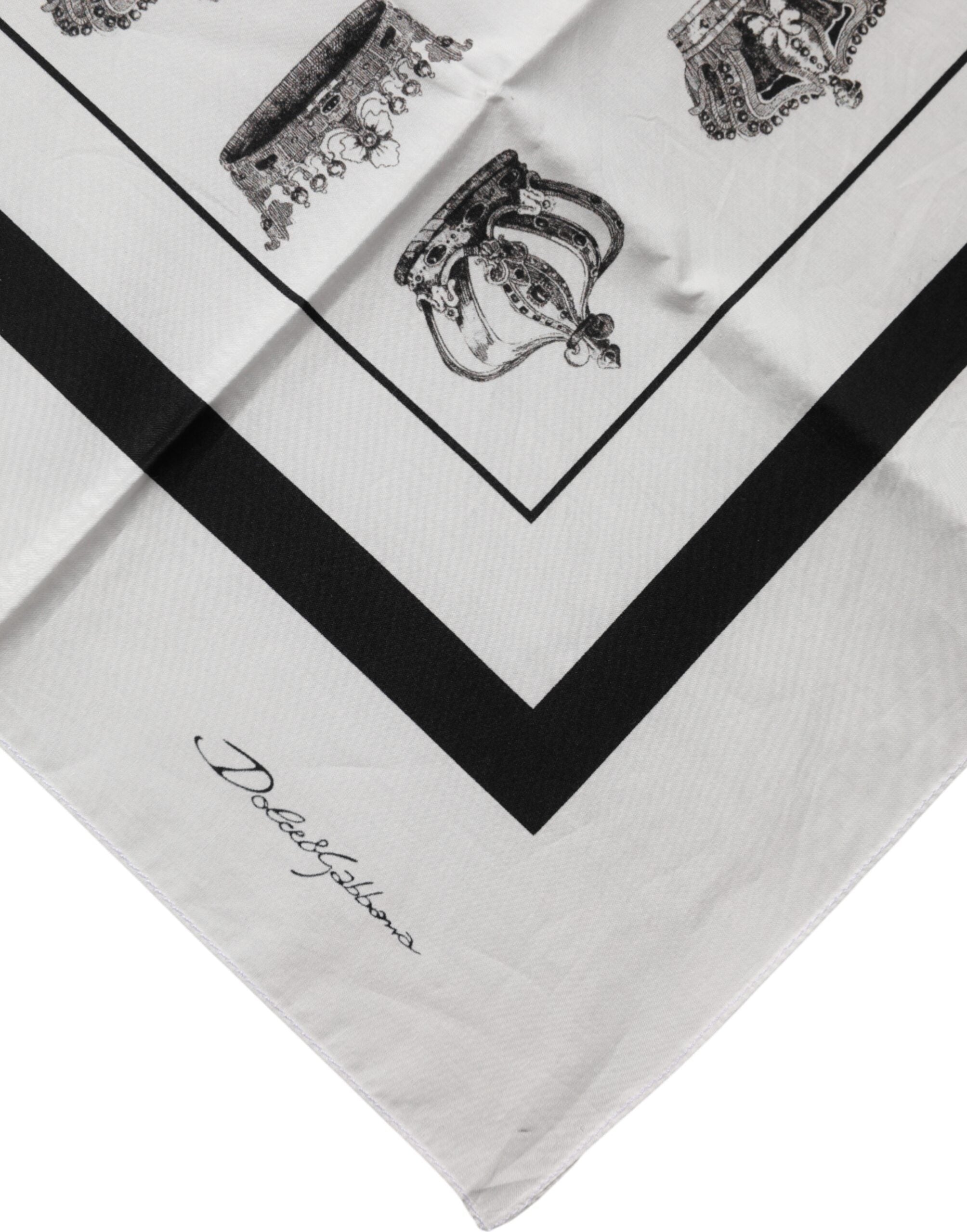Dolce & Gabbana Weißer Foulard-Schal aus Baumwolle mit Kronen-Print