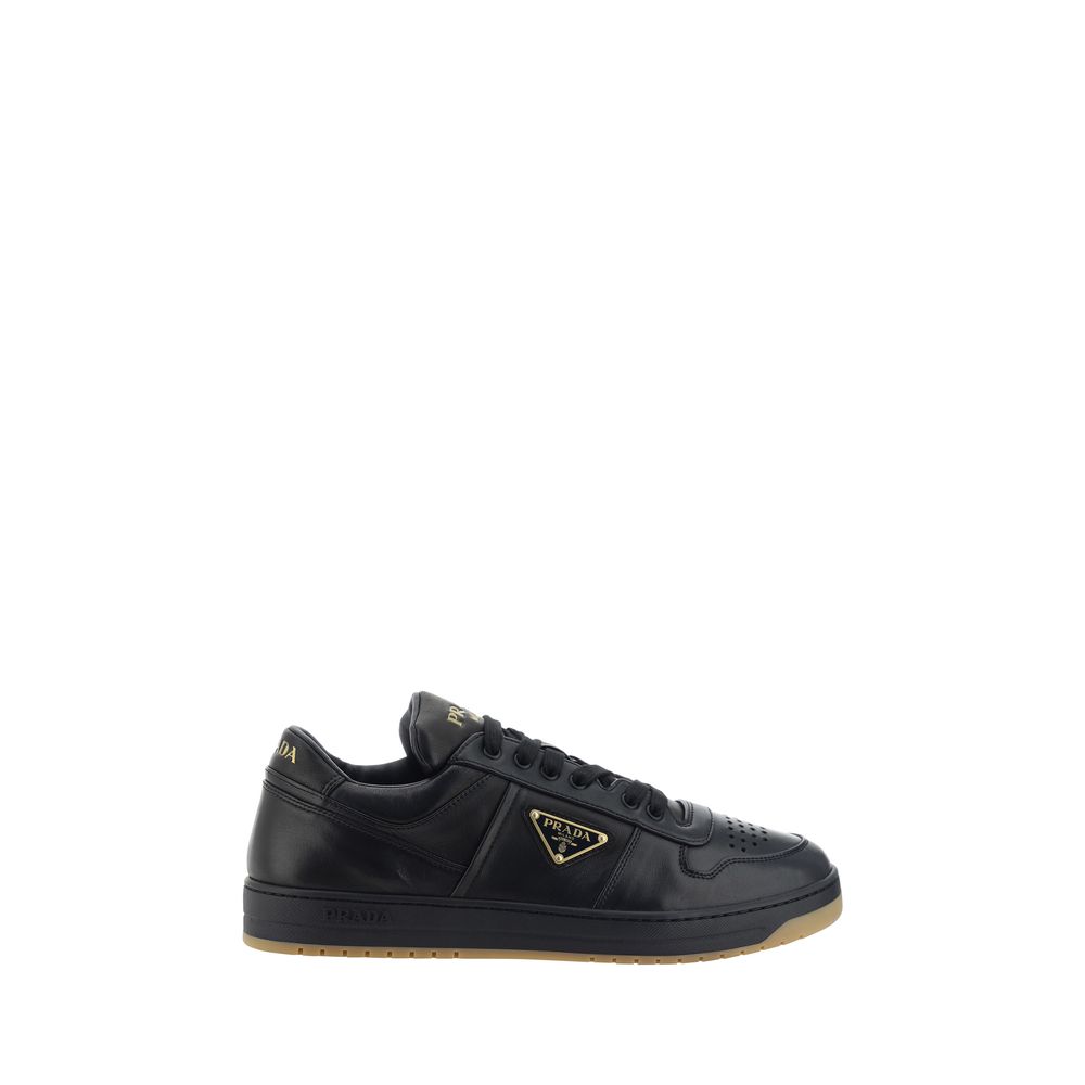 Prada Schwarze Low-Top-Sneaker aus Kalbsleder Bos Taurus