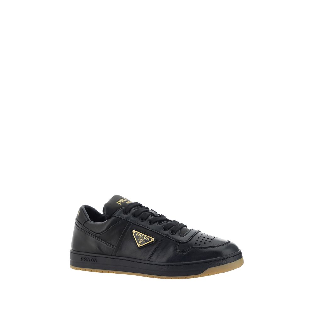 Prada Schwarze Low-Top-Sneaker aus Kalbsleder Bos Taurus
