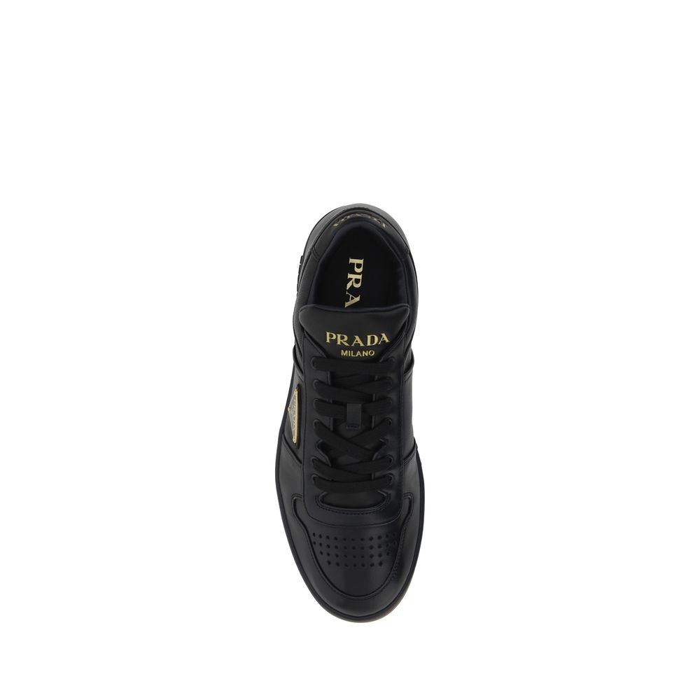 Prada Schwarze Low-Top-Sneaker aus Kalbsleder Bos Taurus