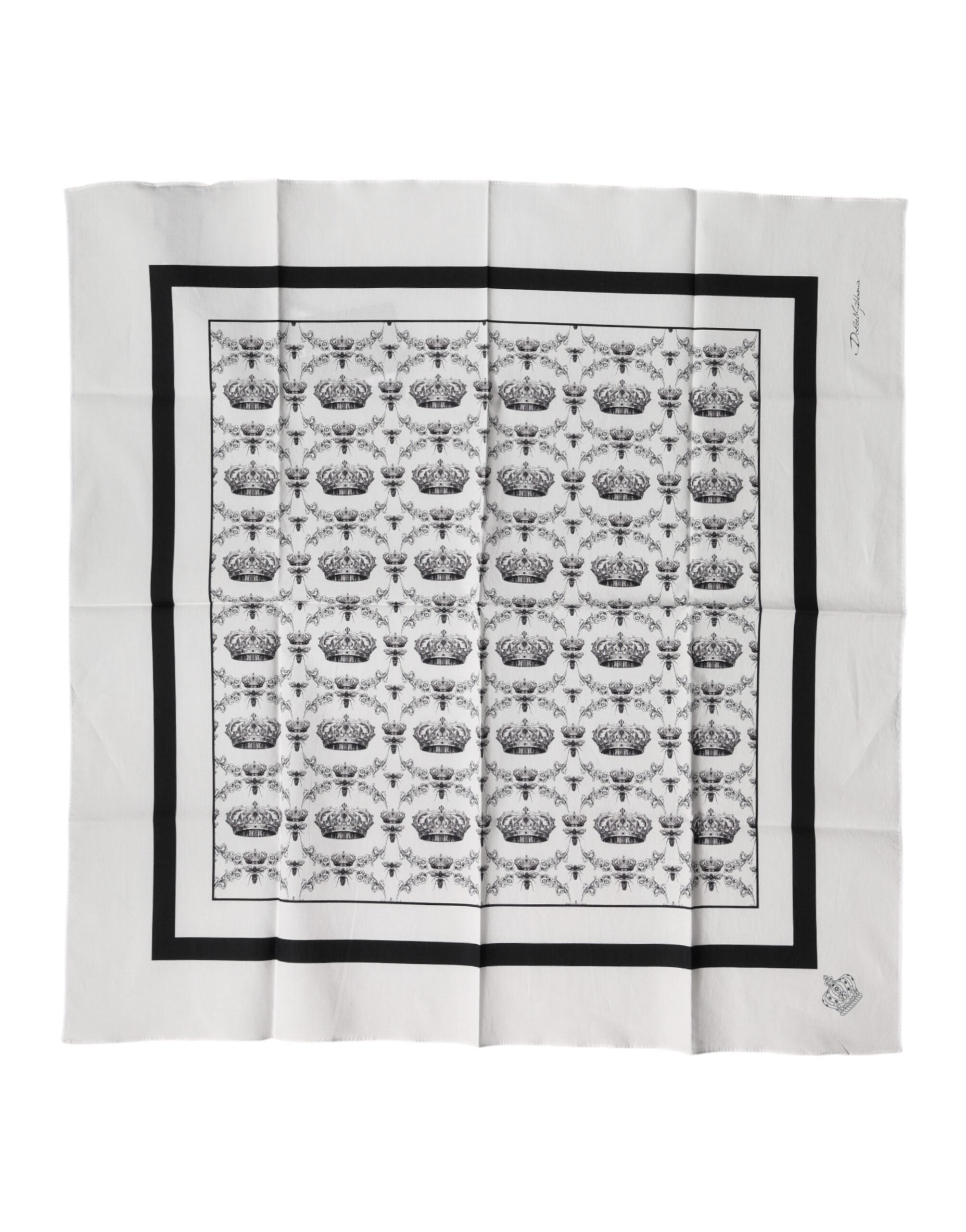 Dolce & Gabbana Men's White Cotton Foulard Scarf with Crown Print
