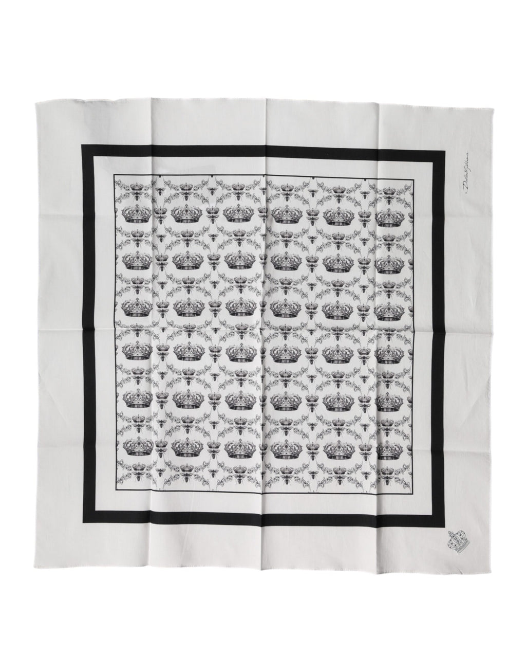 Dolce & Gabbana Men's White Cotton Foulard Scarf with Crown Print