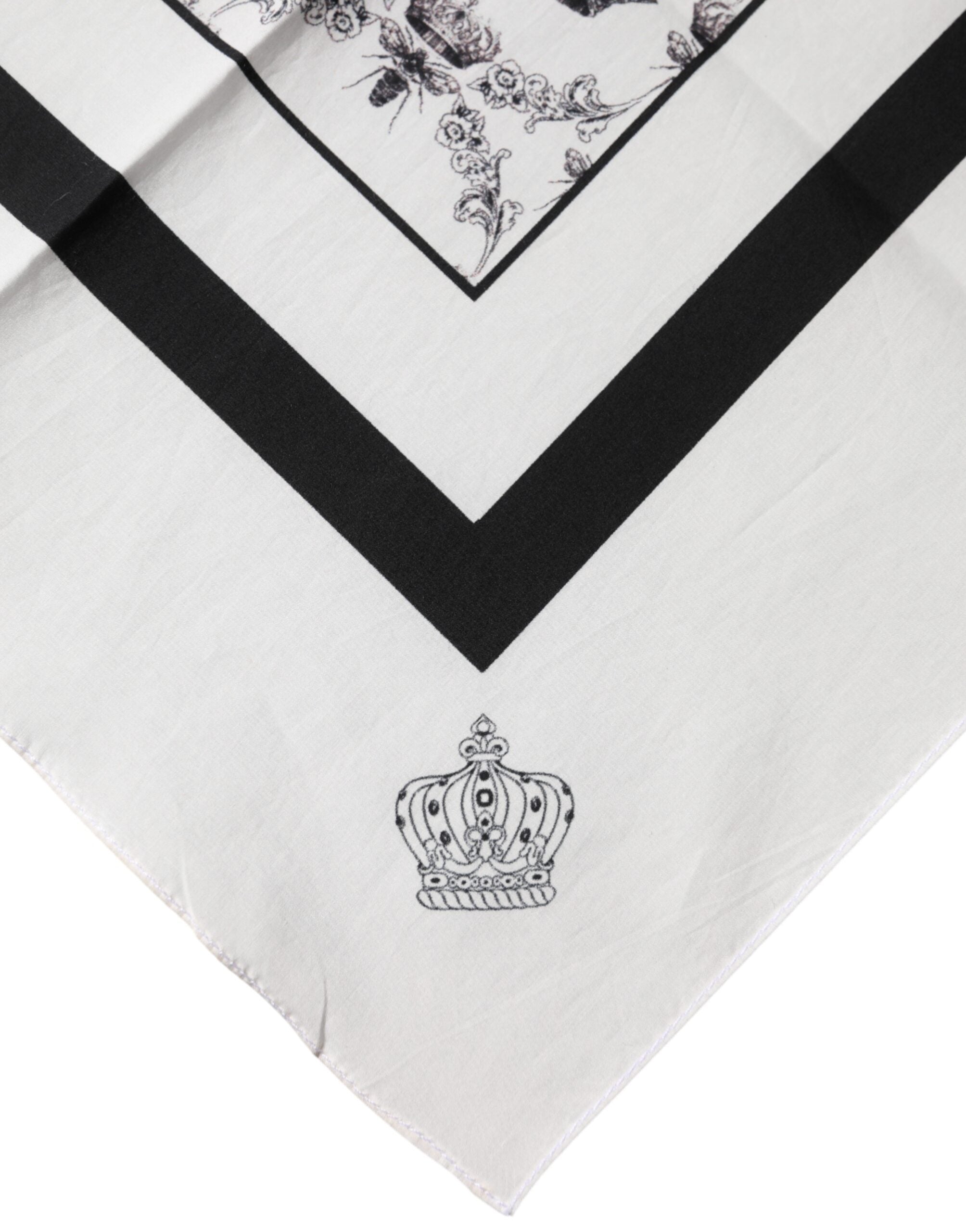 Dolce & Gabbana Men's White Cotton Foulard Scarf with Crown Print