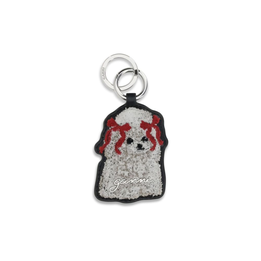Ganni white recycled leather keychain