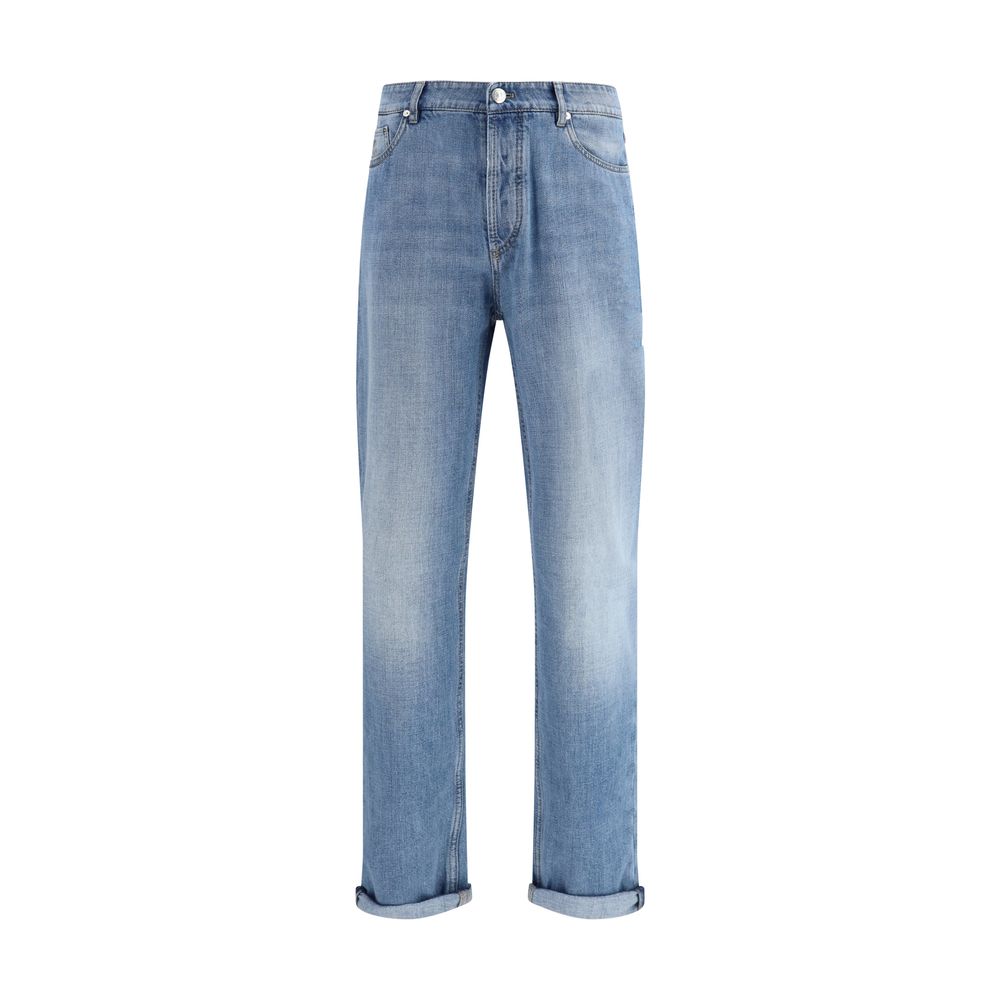 Brunello Cucinelli Blaue Jeans aus Baumwolle im geraden Schnitt
