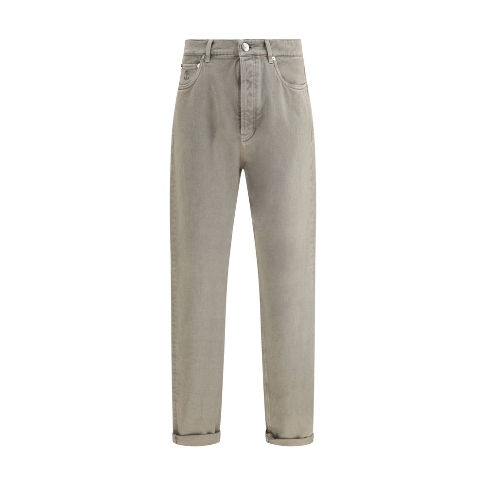 Brunello Cucinelli Zweifarbige Baumwoll-Jeans im geraden Schnitt