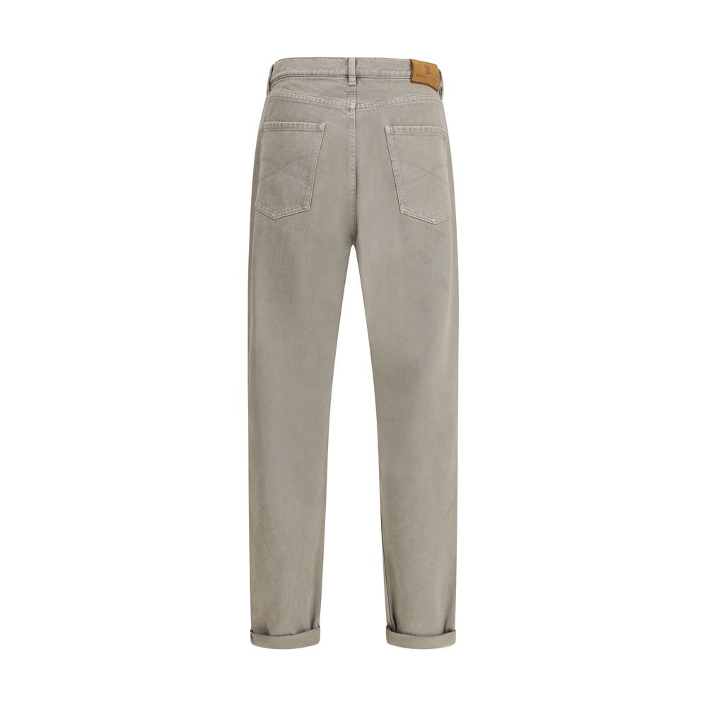 Brunello Cucinelli Zweifarbige Baumwoll-Jeans im geraden Schnitt