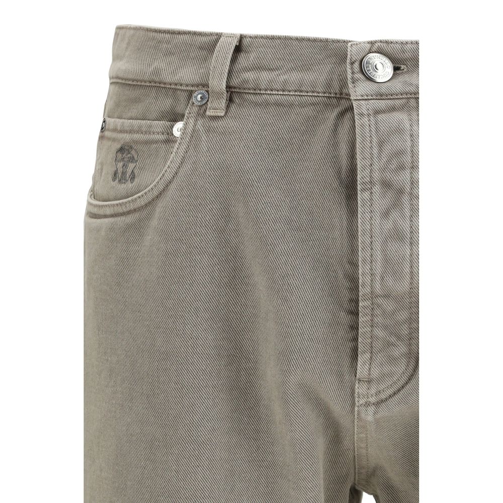 Brunello Cucinelli Zweifarbige Baumwoll-Jeans im geraden Schnitt