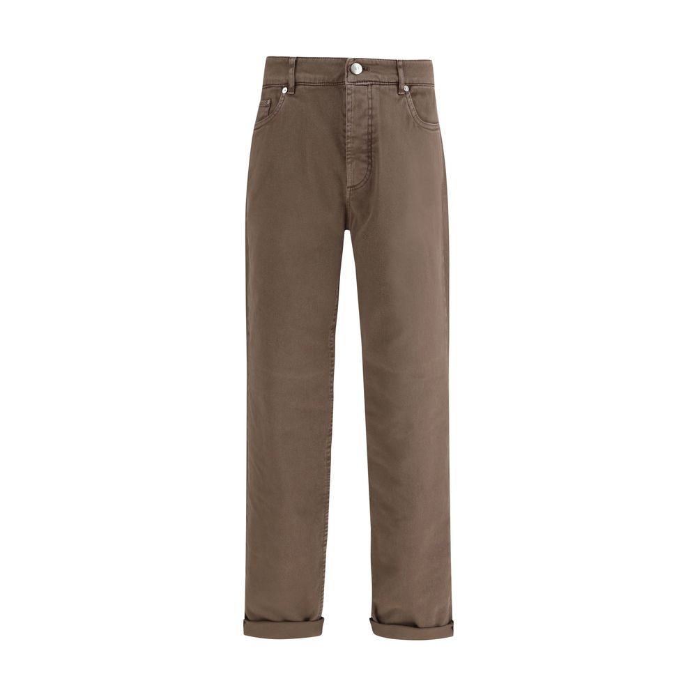 Brunello Cucinelli Relaxed Fit Brown Cotton Jeans