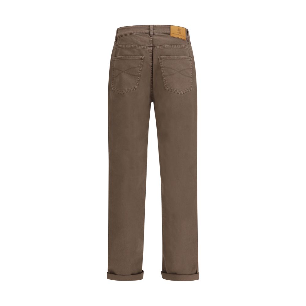 Brunello Cucinelli Relaxed Fit Brown Cotton Jeans