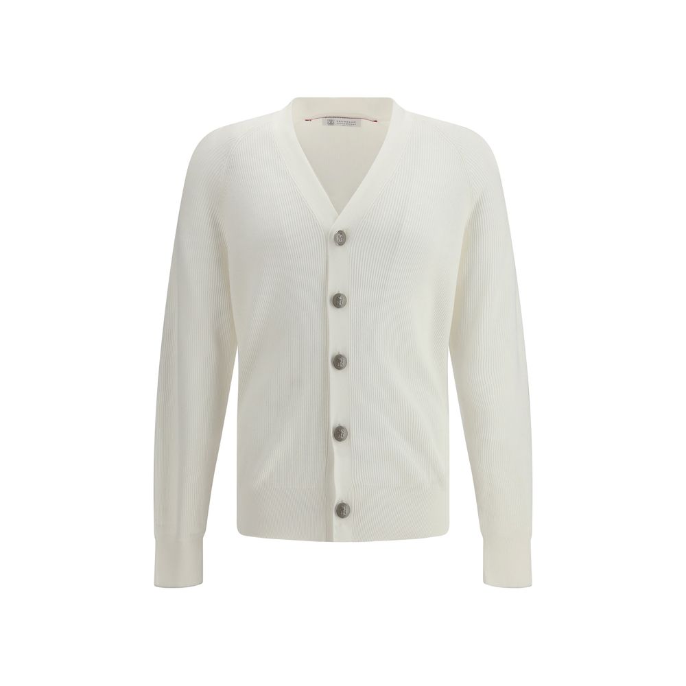 Brunello Cucinelli White Cotton Knit Cardigan
