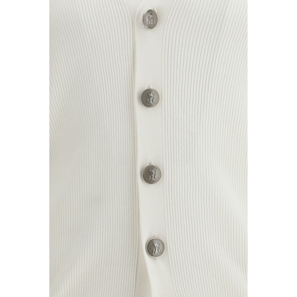 Brunello Cucinelli White Cotton Knit Cardigan