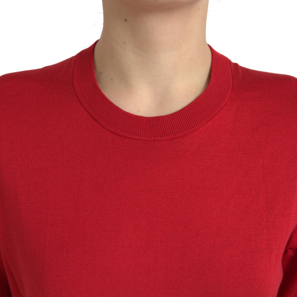 Dolce & Gabbana Rotes Seiden-T-Shirt mit Rundhalsausschnitt und kurzen Ärmeln